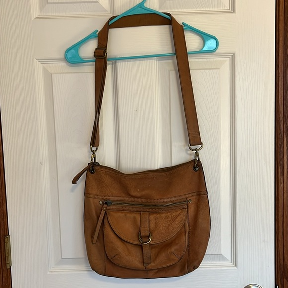 Fossil Sasha Distressed Dark Tan Leather Large Crossbody Saddle Bag Purse - Picture 16 of 16